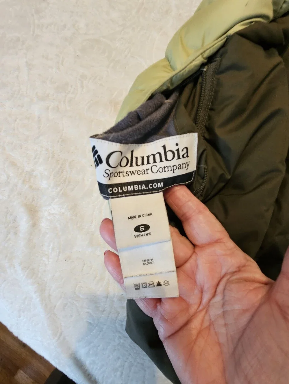 Columbia Women's Reversible Down Puffer Jacket Sage Green & Dark Brown Small Euc